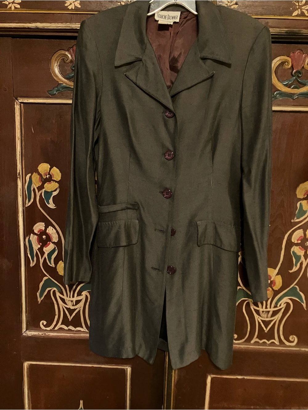 Vintage-Inspired Long Olive Blazer Jacket by Fashion Boutique